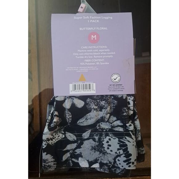 Womens Black & White Floral Butterfly Super Soft Fashion Leggings Size Medium - Picture 3 of 9